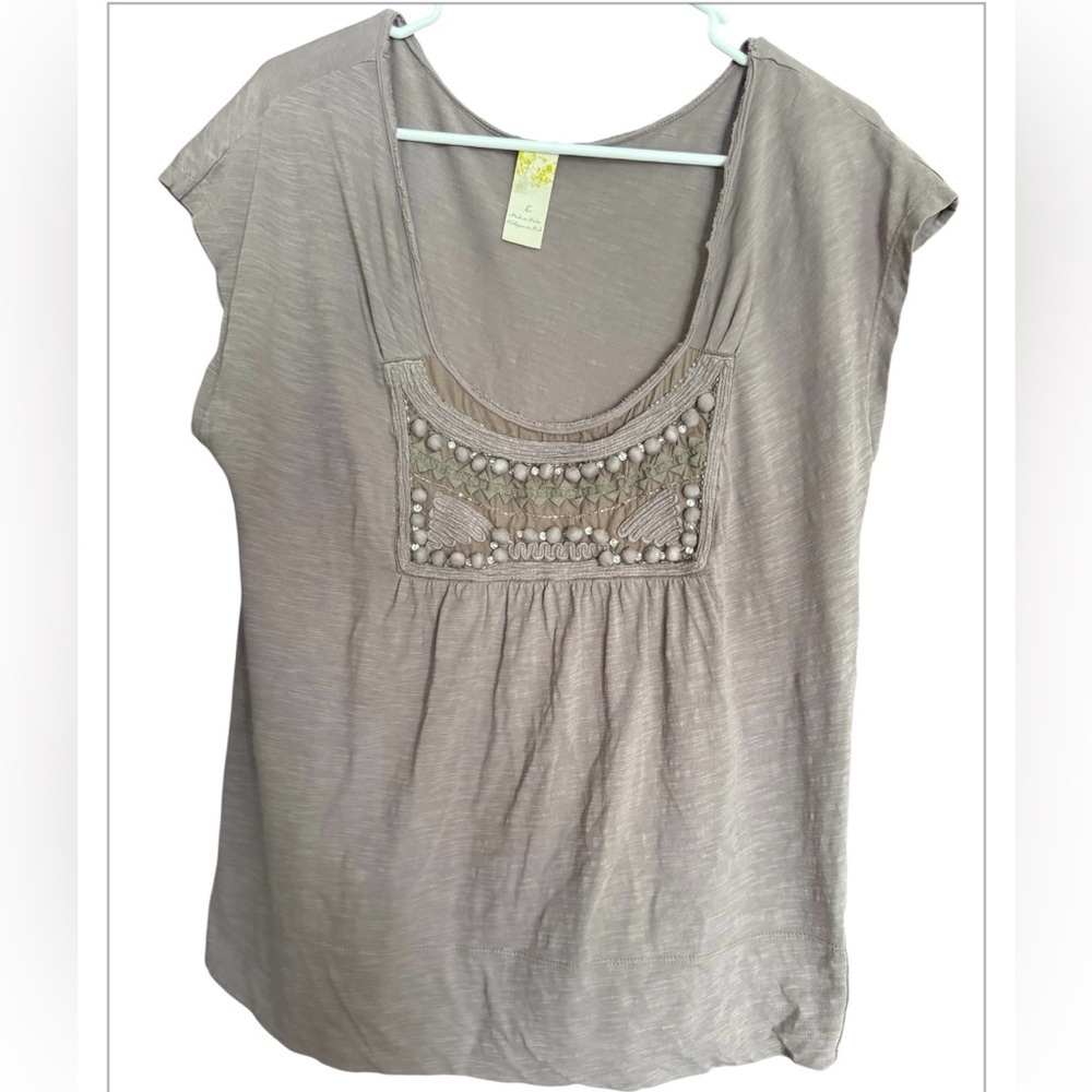 Made in Italy Gray/Taupe  Women's Short Sleeve Scoop Neck Top